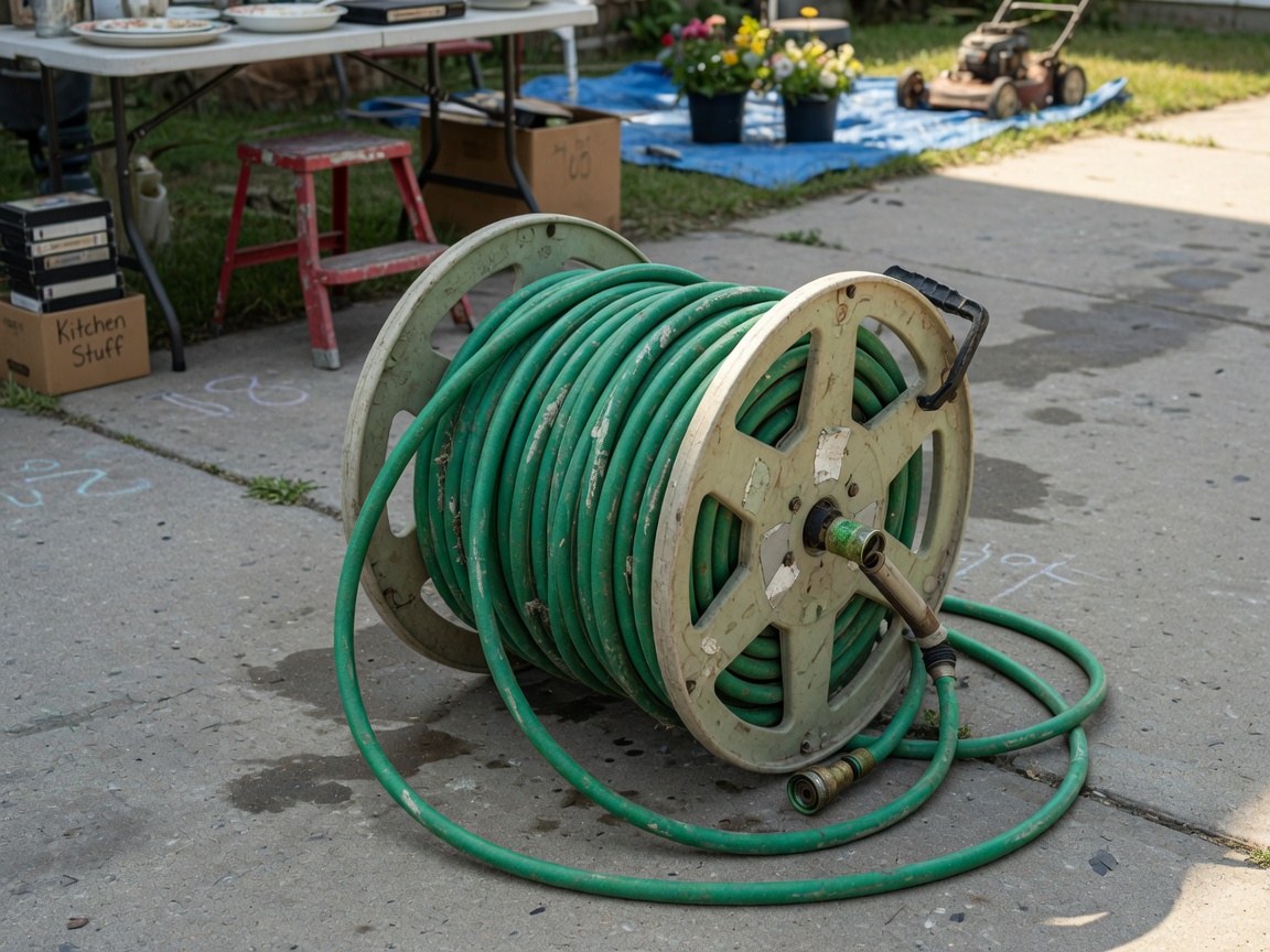 Garden hose reel with hose