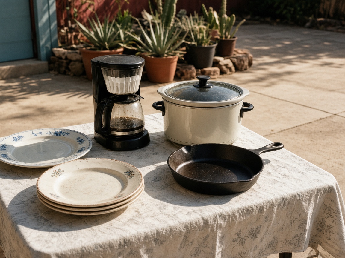 Secondhand Kitchen Price Check at Rita Alvarez Garage Sale in Tucson